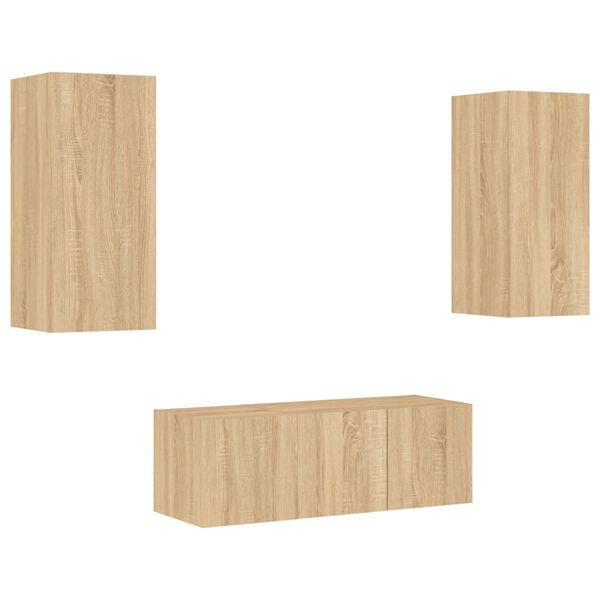 vidaXL 4 Piece TV Wall Units with LED Sonoma Oak Engineered Wood
