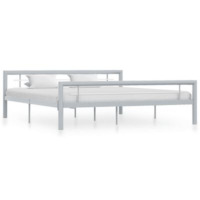 vidaXL Bed Frame Grey and White Metal 180x200 cm Super King