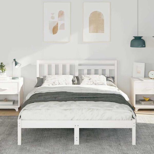 vidaXL Bed Frame with Headboard White 140 x 190 cm Solid Pine Wood