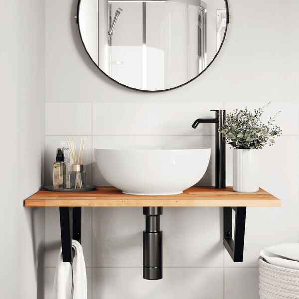 vidaXL Basin Shelf Wall Mounted Steel and Solid Wood Acacia
