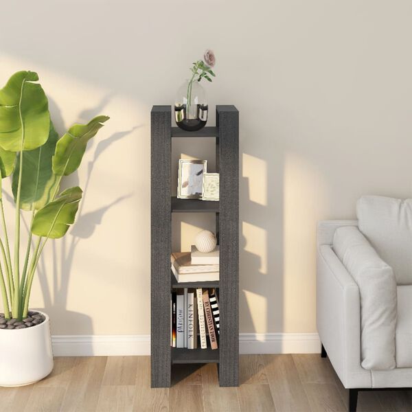 vidaXL Book Cabinet/Room Divider Grey 41x35x125 cm Solid Wood Pine