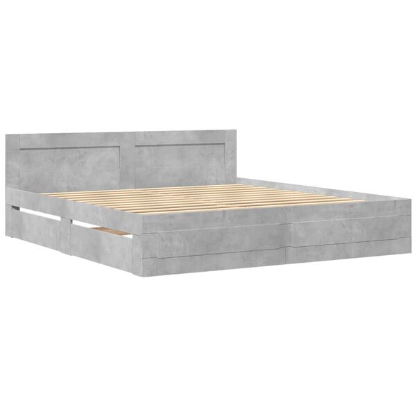 vidaXL Bed Frame with Headboard without Mattress Concrete Grey 200x200 cm