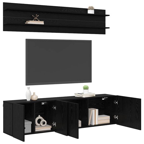 vidaXL TV Units Wall-mounted 6 pcs Black oak Engineered wood