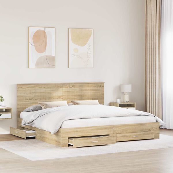 vidaXL Bed Frame with Drawer Sonoma Oak 200 x 200 cm Engineered Wood