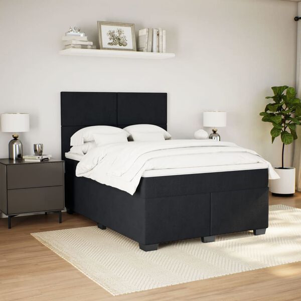 vidaXL Box Spring Bed with Mattress Black 140x190 cm Velvet