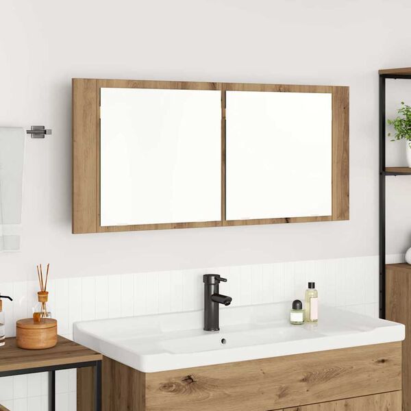 vidaXL LED Mirror Cabinet Artisan Oak 100 x 12 x 45 cm Engineered Wood