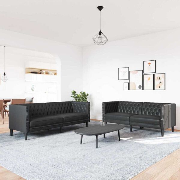 vidaXL Living Room Couch 2 pcs Black 194 x 74.5 x 70.5 cm Faux Leather