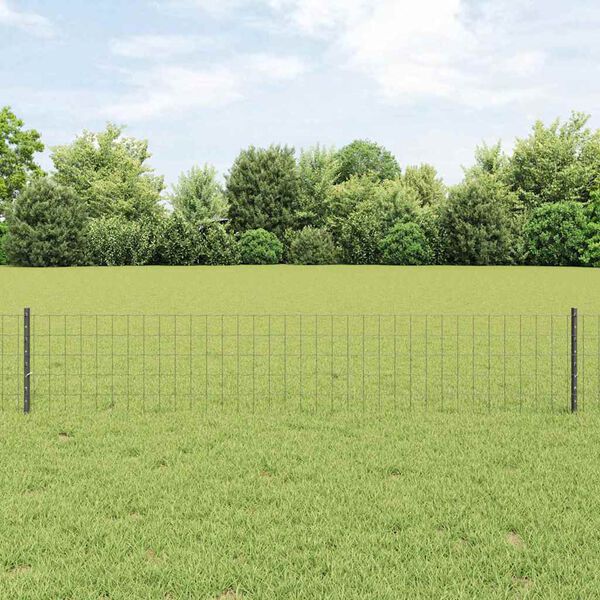 vidaXL Fence with Post Grey 0.4 x 50 m Steel and PVC
