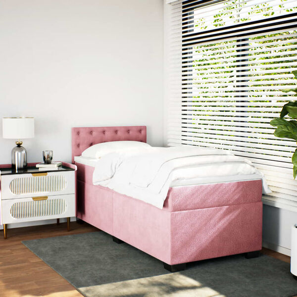 vidaXL Box Spring Bed with Mattress Pink 90x200 cm Velvet