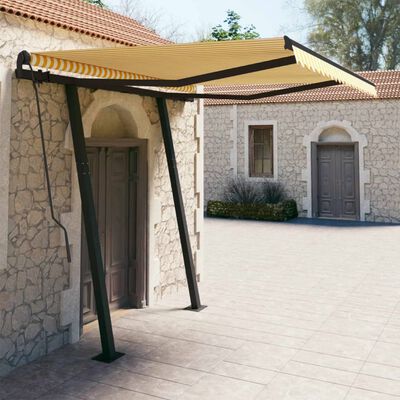 vidaXL Automatic Retractable Awning with Posts 3x2.5 m Yellow & White