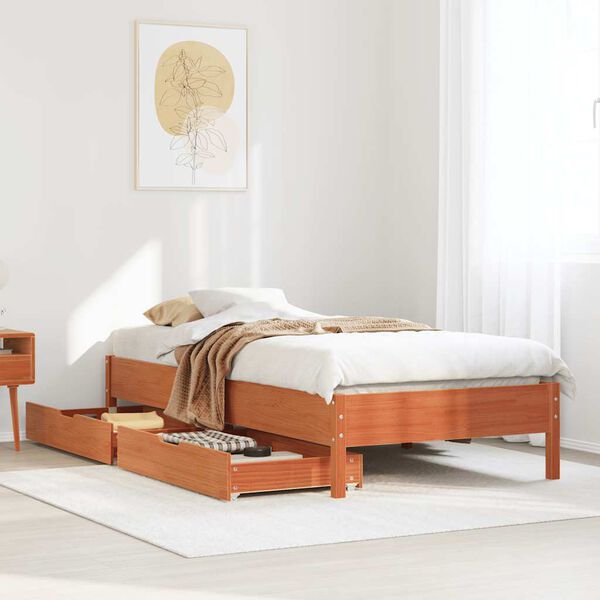 vidaXL Bed Frame without Mattress Wax Brown 90x190 cm Single Solid Wood Pine