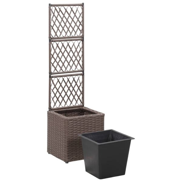 vidaXL Trellis Raised Bed with 1 Pot 30x30x107 cm Poly Rattan Brown