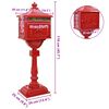 vidaXL Standing Mailbox Red 42.5 x 29.5 x 117 cm Cast Aluminum