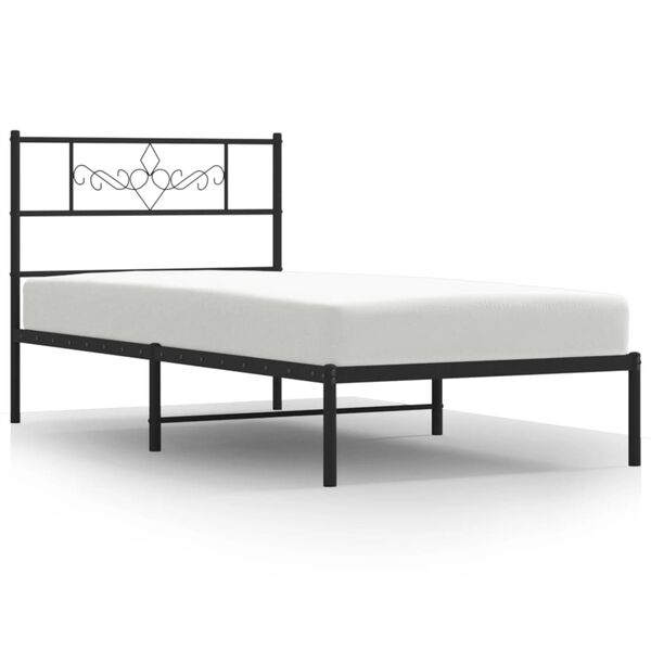 vidaXL Metal Bed Frame without Mattress with Headboard Black 107x203cm