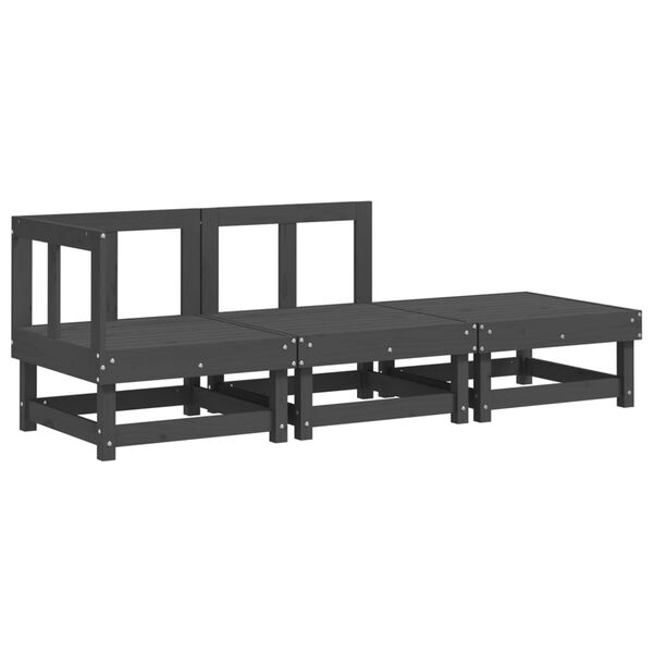 vidaXL 3 Piece Garden Lounge Set Grey Solid Wood Pine