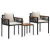 vidaXL Outdoor Furniture Set 3 pcs Black and Cream White PE Rattan