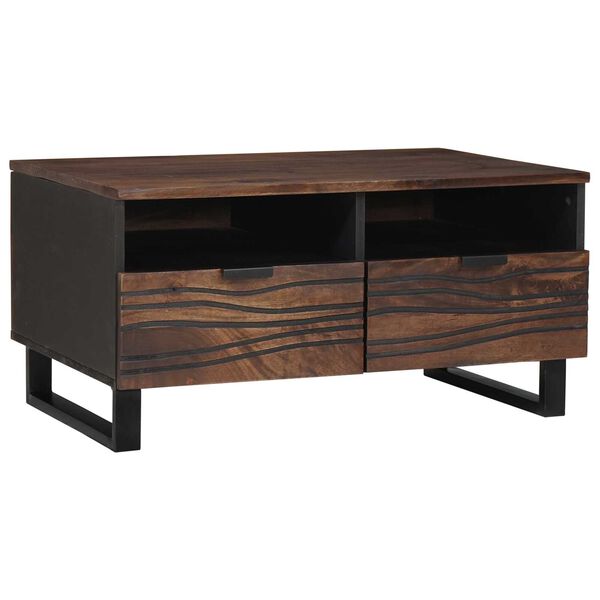 vidaXL Coffee Table Brown and Black 80 x 54 x 40 cm Solid Acacia wood