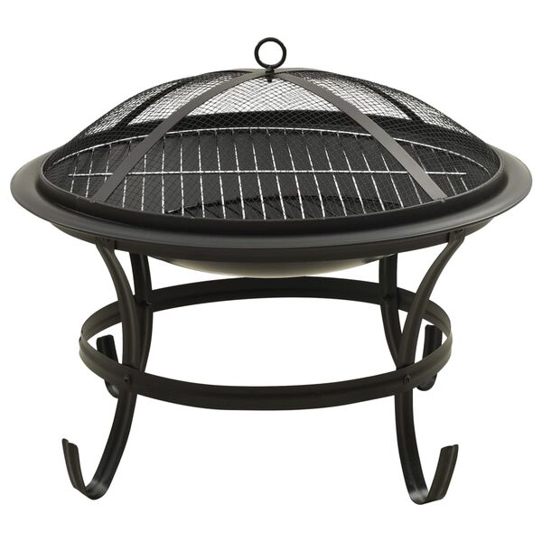 vidaXL 2-in-1 Fire Pit and BBQ with Poker 56x56x49 cm Steel