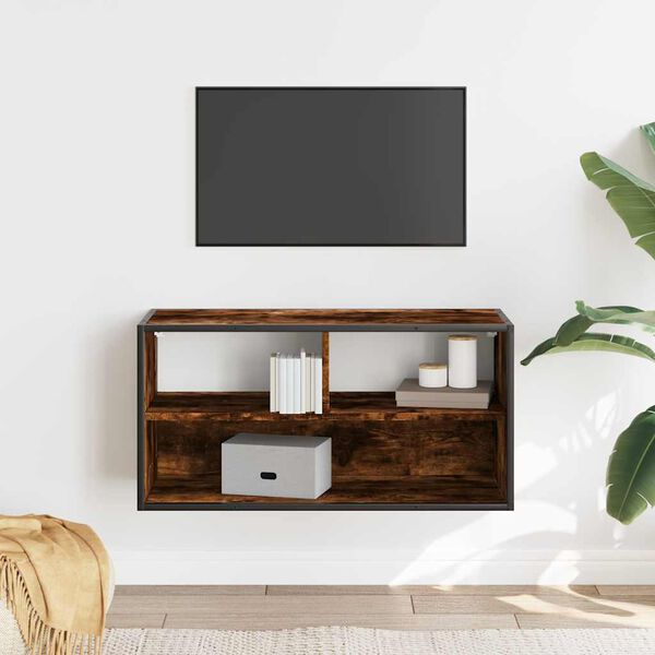 vidaXL TV Cabinet Smoked Oak 80x31x39.5 cm Engineered Wood and Metal