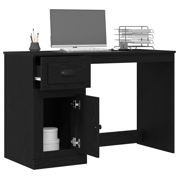vidaXL Desk with Drawer Black Oak 50 x 115 x 75 cm Engineered Wood