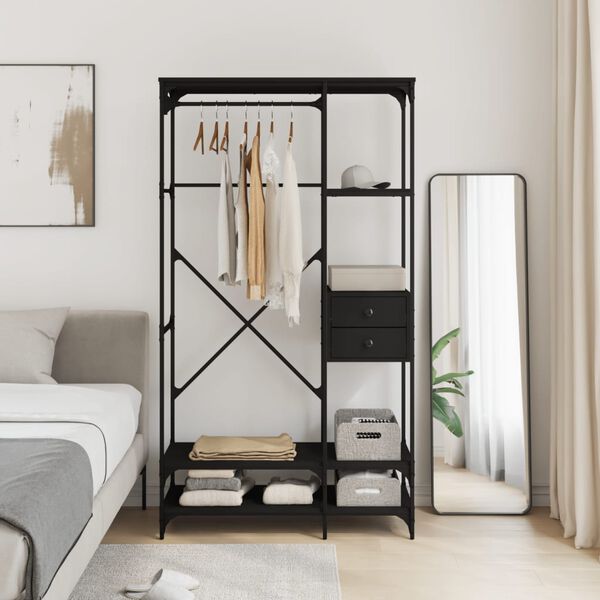 vidaXL Wardrobe with Drawers Black 100x40x180 cm Engineered Wood