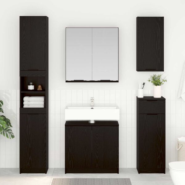vidaXL Bathroom Furniture Set 5 pcs Black Oak Engineered Wood