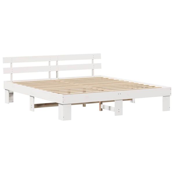 vidaXL Bed Frame with Headboard White 180 x 200 cm Solid Pine Wood