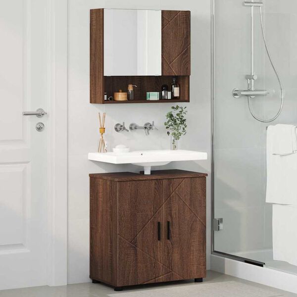 vidaXL Bathroom Furniture Set 2 pcs Brown Oak Engineered wood & Metal