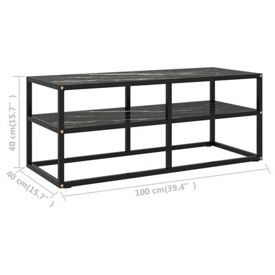 vidaXL TV Cabinet Black with Black Marble Glass 100x40x40 cm