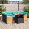 vidaXL 7 Piece Garden Sofa Set with Cushions Black Poly Rattan Acacia