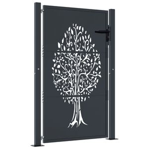 vidaXL Garden Gate Anthracite 100x150 cm Steel Tree Design
