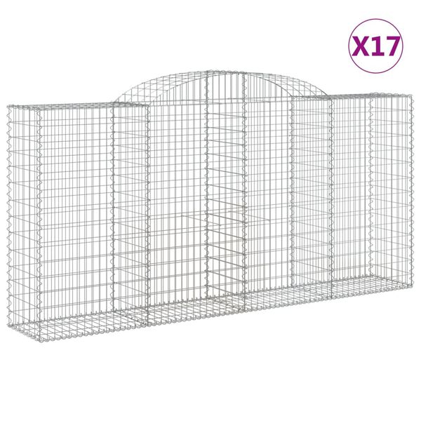 vidaXL Arched Gabion Baskets 17 pcs 300x50x140/160 cm Galvanised Iron