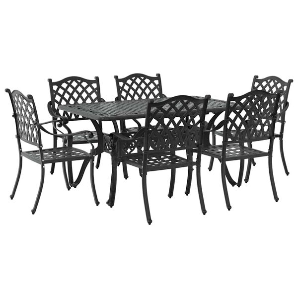 vidaXL Garden Dining Set 7 pcs Black Aluminium