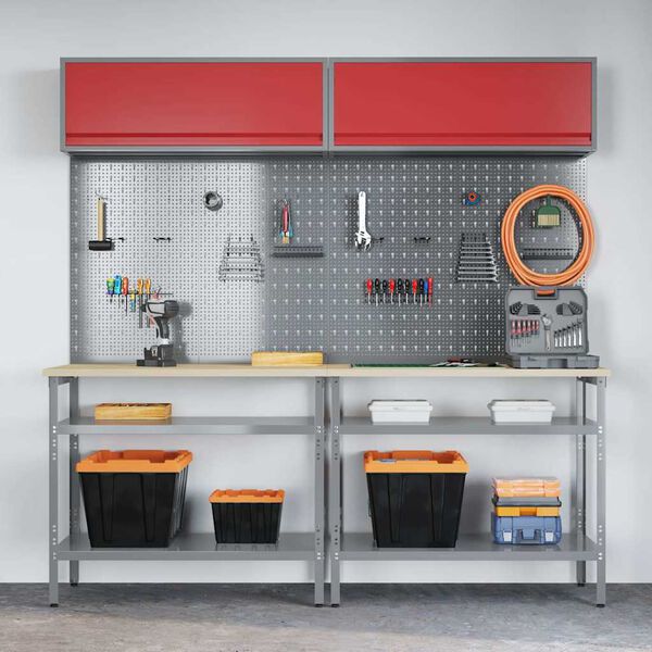 vidaXL Work Bench Set with Shelf 8 pcs Grey 200 x 55 x 200 cm Steel