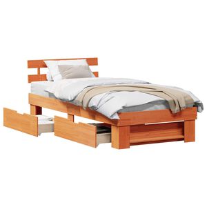 vidaXL Bed Frame with Headboard Wax Brown 90 x 190 cm Solid Pine Wood