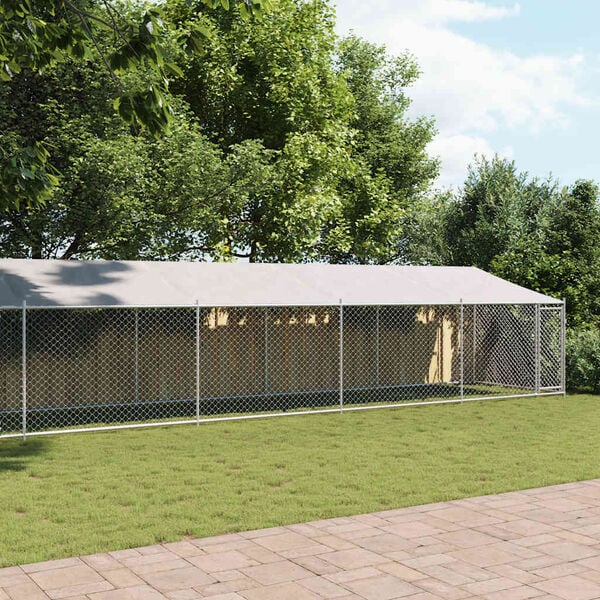 vidaXL Dog Cage with Roof and Door Grey 12x2x2 m Galvanised Steel