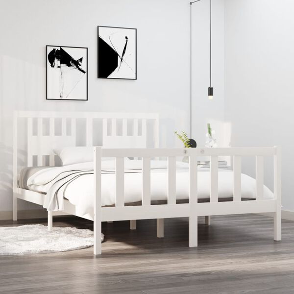 vidaXL Bed Frame without Mattress White 140x190 cm Solid Wood