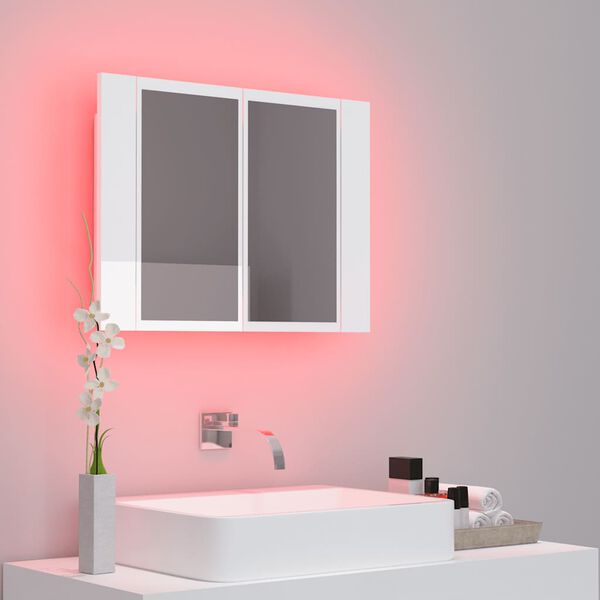 vidaXL LED Bathroom Mirror Cabinet High Gloss White 60x12x45 cm Acrylic