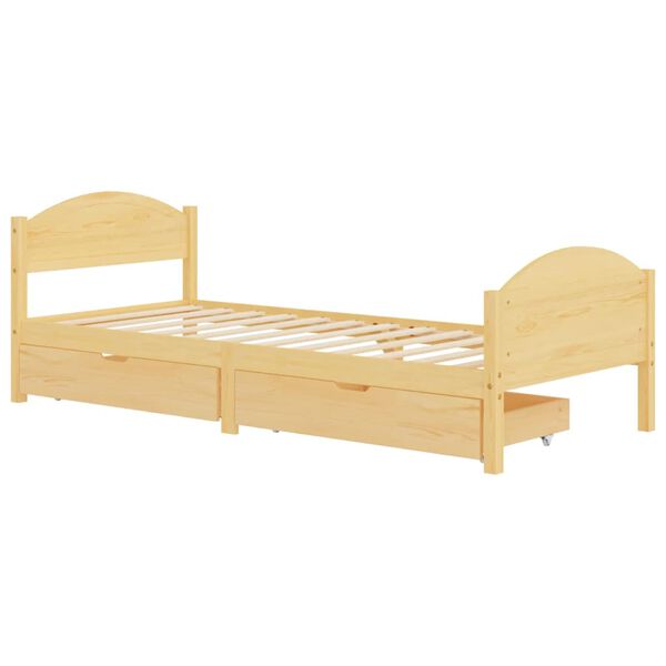 vidaXL Bed Frame without Mattress with 2 Drawers Solid Wood 100x200 cm