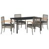 vidaXL Garden Dining Set with Cushion 5 pcs Grey and Black Rattan