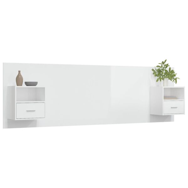 vidaXL Bed Headboard with Cabinets High Gloss White Engineered Wood