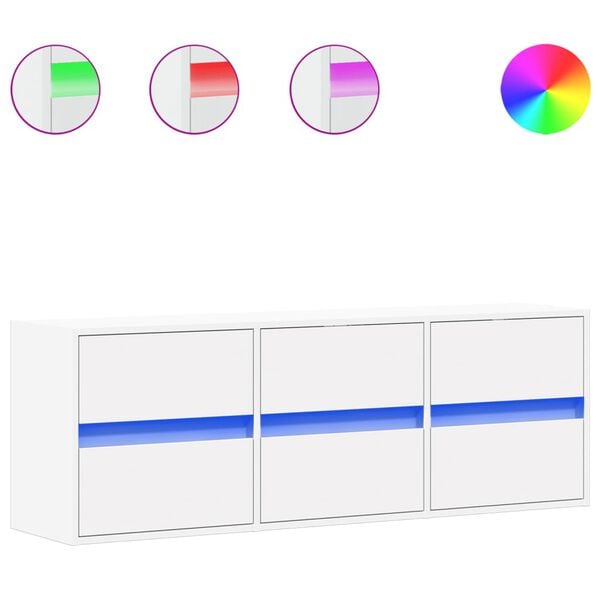 vidaXL TV Wall Cabinet with LED Lights White 130x31x45 cm