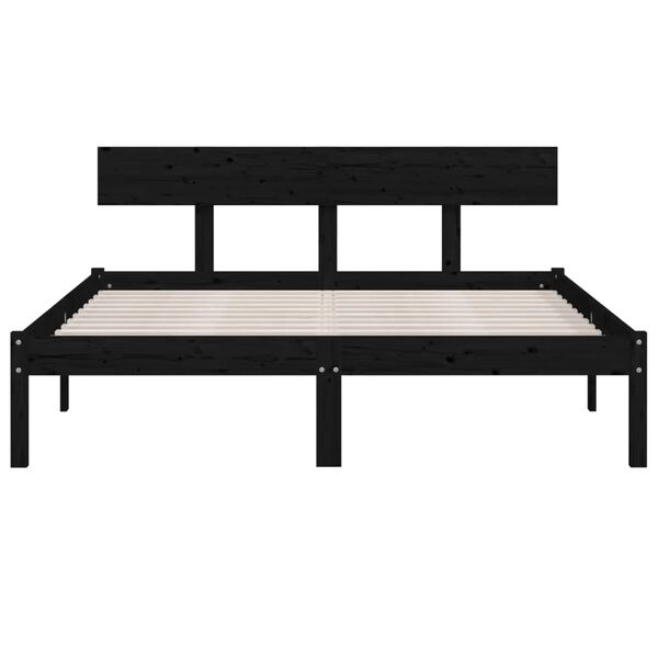 vidaXL Bed Frame without Mattress Black Solid Wood Pine Double