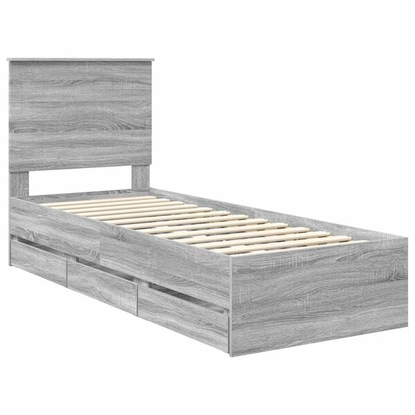 vidaXL Bed Frame with Drawer Grey Sonoma 75 x 190 cm Engineer Wood