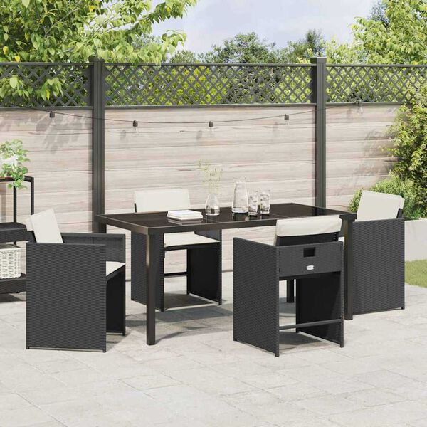 vidaXL Garden Dining Set 5 pcs Black Poly Rattan