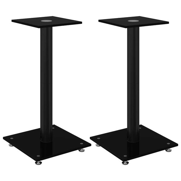 vidaXL Speaker Stands 2 pcs Black Tempered Glass 1 Pillar Design