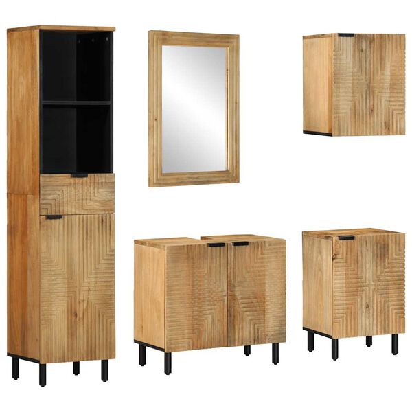 vidaXL 5 Piece Bathroom Furniture Set Brown Solid Wood Mango