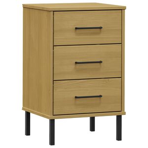 vidaXL Bedside Cabinet with Metal Legs Brown Solid Wood Pine "OSLO