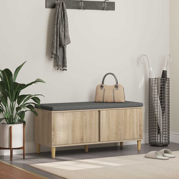 vidaXL Hall Bench with Cushion with Door Sonoma Oak 100 x 38 x 46 cm