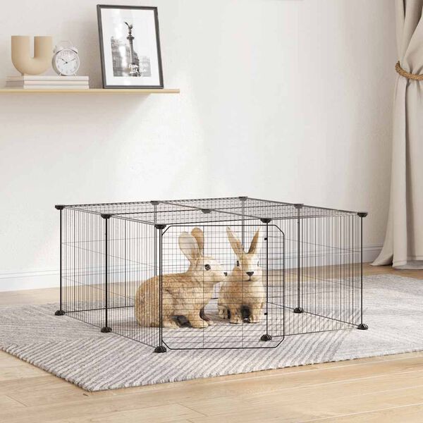 vidaXL 12-Panel Pet Cage with Door Black 35x35 cm Steel